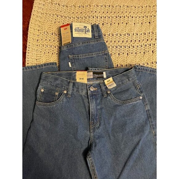 2 PAIR NWT Levis SilverTab Stay Loose Jeans 100% Cotton  Blue‎ Denim SZ 14R 27 - Picture 1 of 14